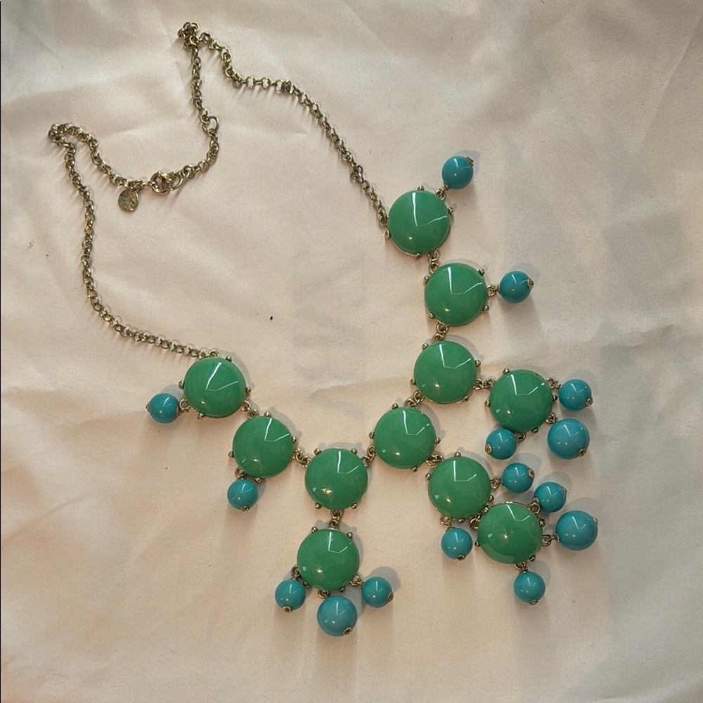 J. Crew Green and Blue Statement Necklace with Cluster Design